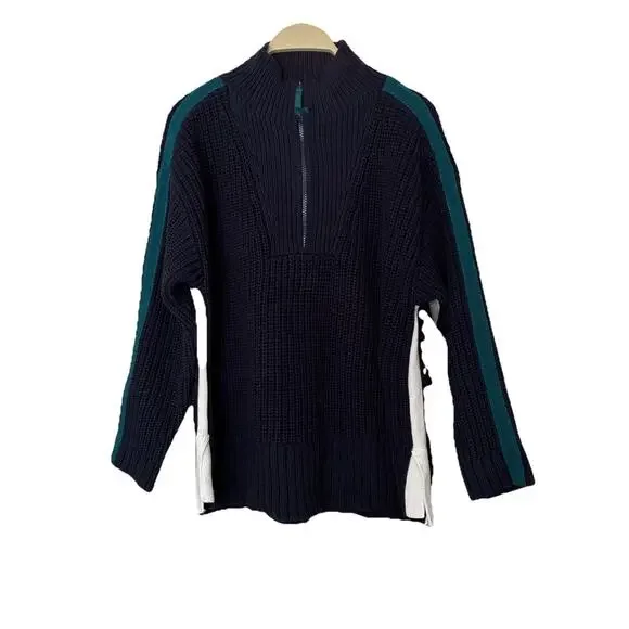 T BY TALBOTS Tipped Half-Zip Sweater Women's Size L Indigo Blue - Picture 3 of 9